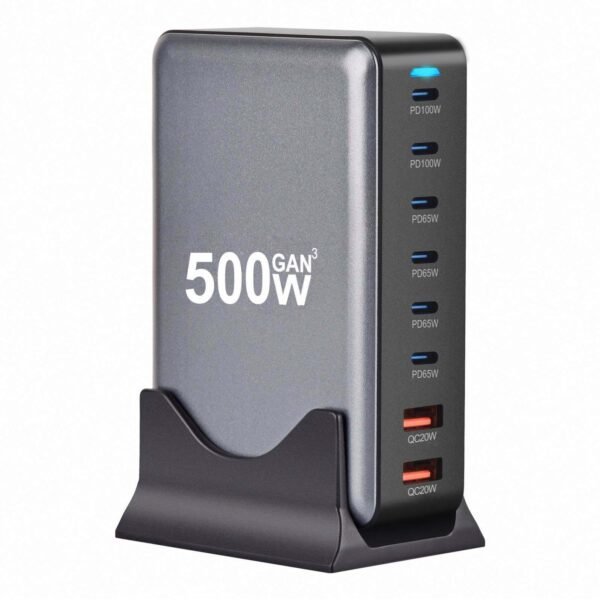 H672b2d0911a54596a63f966b517b8e9fG.jpg 500W Fast Charging Station – 8-Port USB Multi-Device Charger with PD 3.0 & Quick Charge 3.0