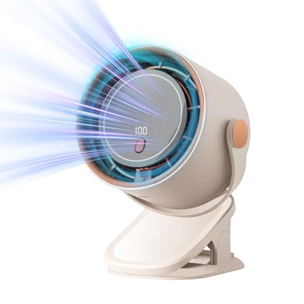 Durable 3-in-1 Clip/Table/Wall Mount Turbo Fan – 100 Speeds, 15m Air Throw, Rechargeable Battery for Home & Office