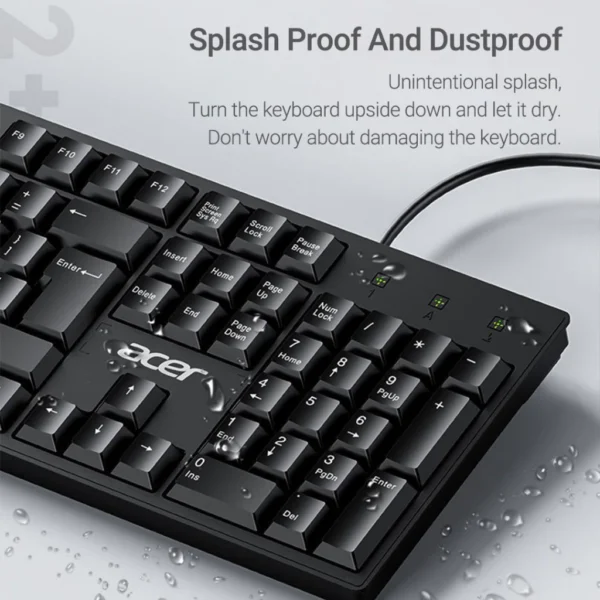 Acer K-212B Wired USB Keyboard – 104 Keys with Side Keys for PC & Laptop