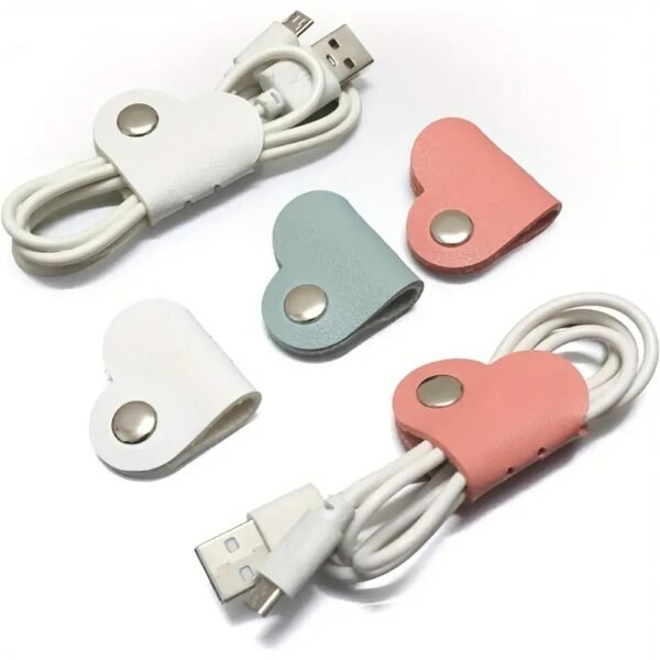 3-Pack PU Heart-Shaped Cable Organizer Buttons for Data Cables & Earphones