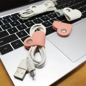 3-Pack PU Heart-Shaped Cable Organizer Buttons for Data Cables & Earphones